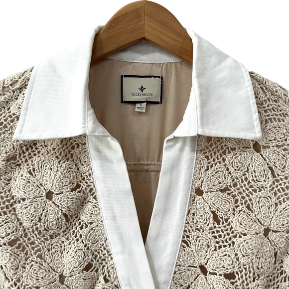 Tuckernuck Crochet Collier Dress S beige white cotton A-line coastal casual mod - Picture 6 of 12